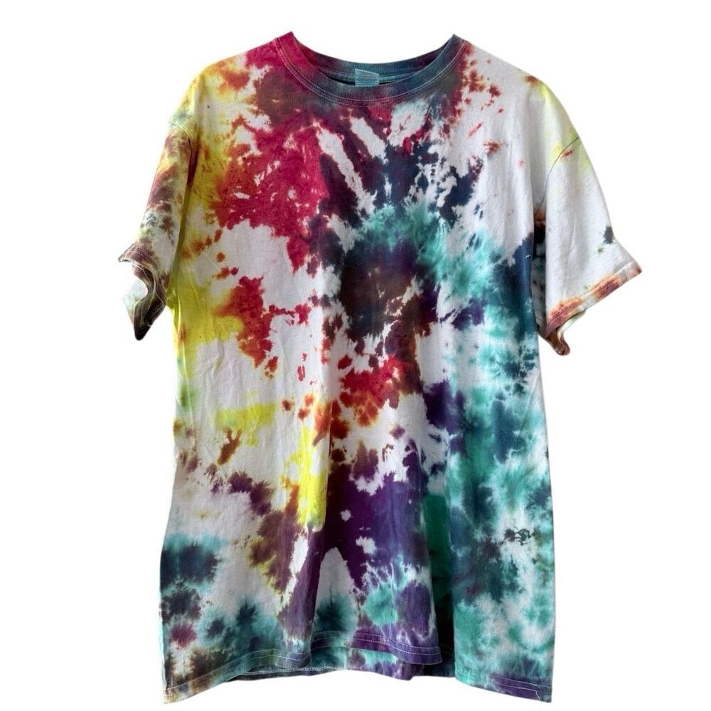 Gildan Tie-Dye Cotton Crew Neck Short Sleeve Multicolor T-Shirt Size Large